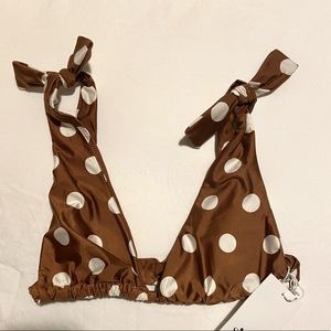 Sidway brown and white polka dot bikini top